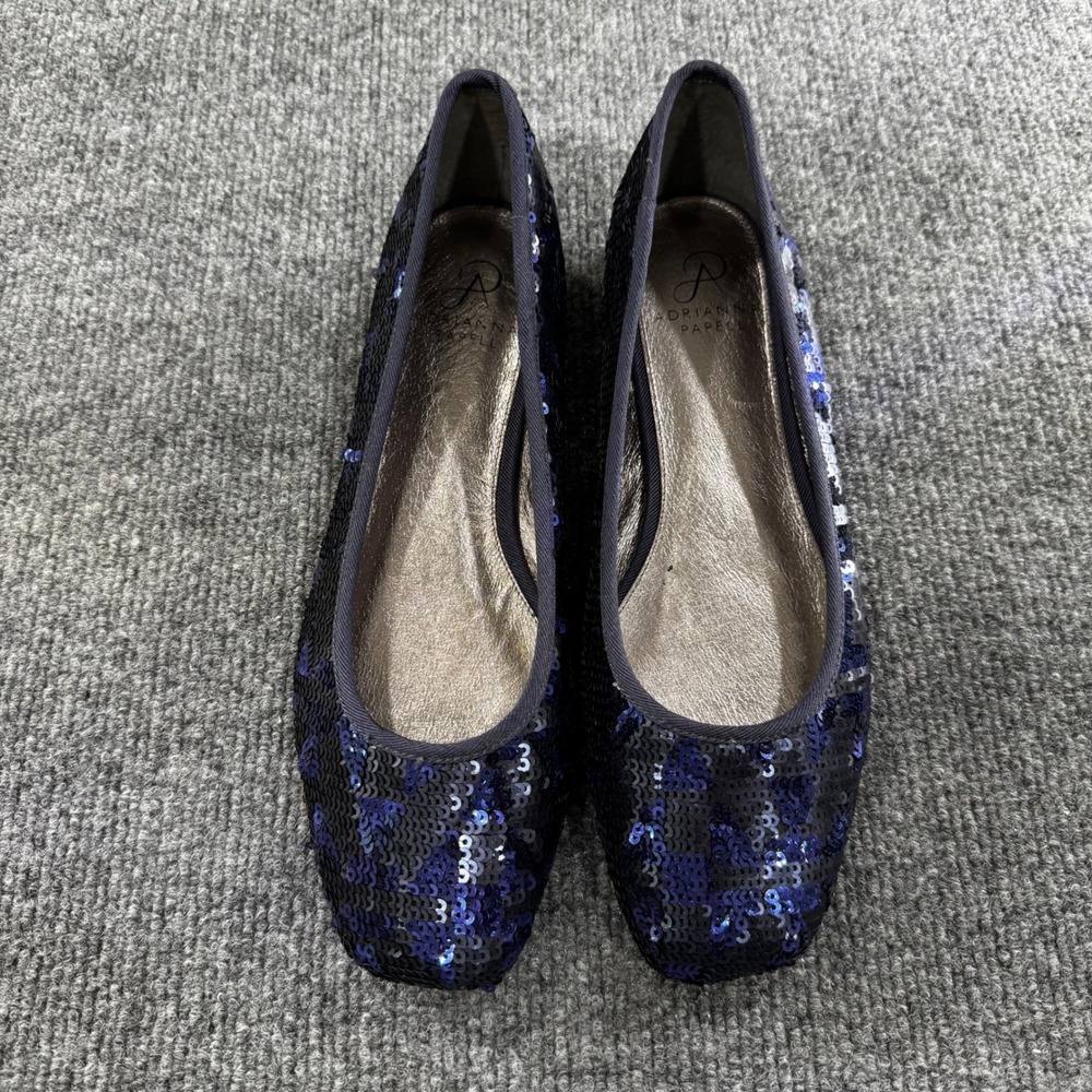 Adrianna Papell Navy Blue Black Sequin Leopard Print Square Toe Ballet Flats 9M